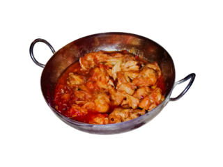 Chicken Karahi Asian curry style spicy food in a wok with transparent background