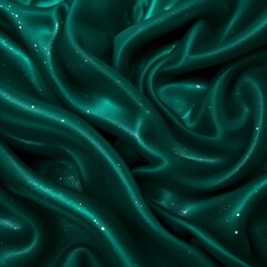 Fototapeta premium Verde bosque intenso con brillo jade luminoso. Pliegues de satén de seda que crean ondas suaves y lujosas.