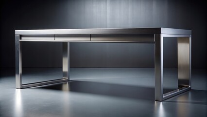 Fototapeta premium Luxurious metal desk with fine brushed steel accents and clean lines , minimalist, steel, minimalist, steel