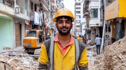 Indian construction worker portrait urban site professional image