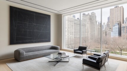 Modern Apartment with City View and Abstract Artwork