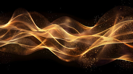 Obraz premium Abstract golden waves with a glowing effect, creating a sense of movement and elegance.