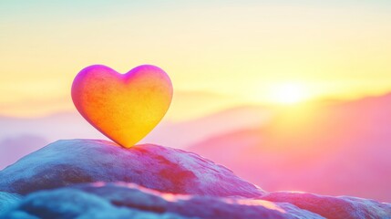 Fototapeta premium Sunrise Heart: A Symbol of Love and Hope on a Mountain Peak