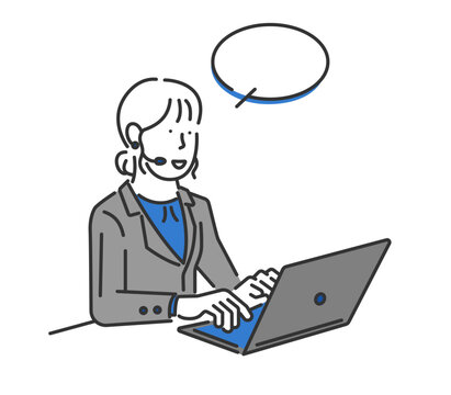 고객 만족을 위한 온라인 여성 상담원의 스마트한 비즈니스 커뮤니케이션 지원 제스쳐 일러스트