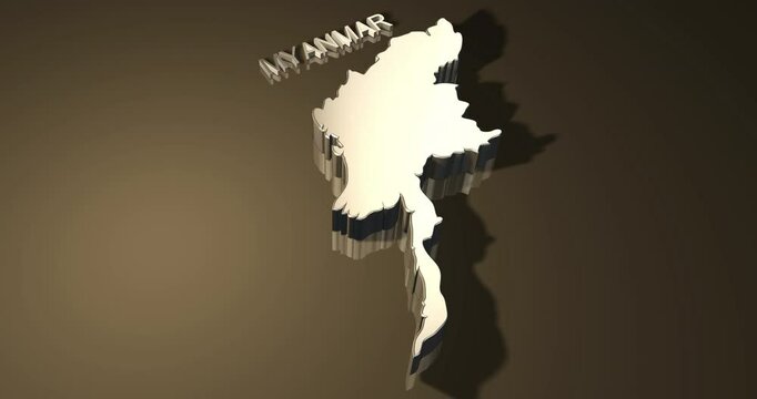 Map of Myanmar in 3D animation with golden theme