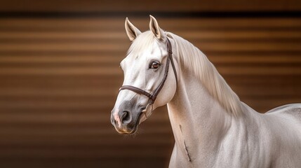 Fototapeta premium Majestic white horse portrait in stable closeup photography
