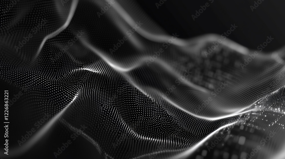 Poster abstract data flow background with glowing white points and wavy lines