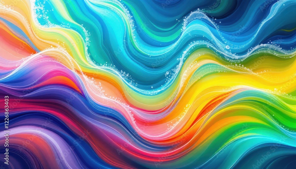 Poster vibrant colorful abstract waves with dynamic swirls and textured layers