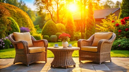 Wicker Patio Furniture Set - High Depth of Field