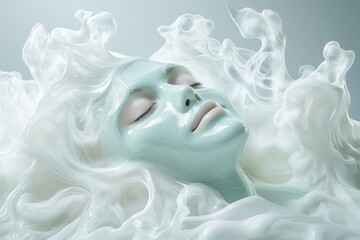 Naklejka premium Serene Face Immersed In White Creamy Substance
