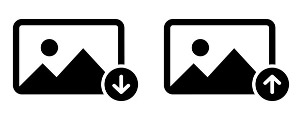 Download image and upload image icon set. Flat style vector illustration editable isolated design