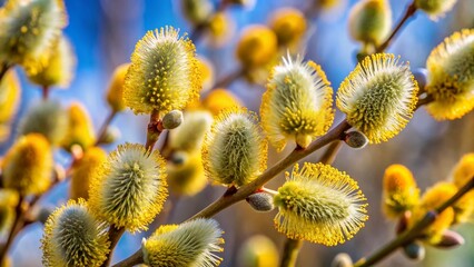 Fototapeta premium Willow Branches with Fluffy Buds - Macro Photography