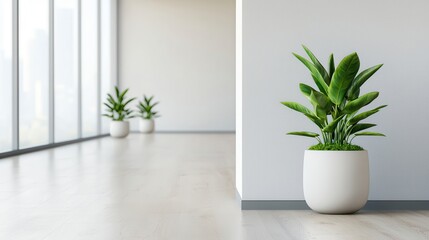 Robotics offices blend automation with innovative design. Modern interior with potted plants and large windows for natural light.