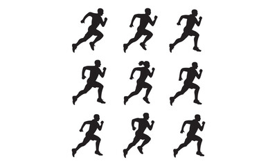 silhouettes of people running Running Silhouette Icons Set - Black Pictograms of Male and Female Athletes in Motion