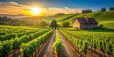 Fototapeta premium Winery Vineyard Field - Countryside Landscape AI Photo