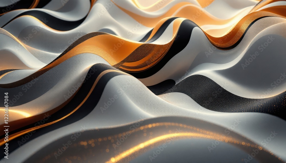 Aufkleber abstract waves of gold and black with dynamic lighting and smooth texture