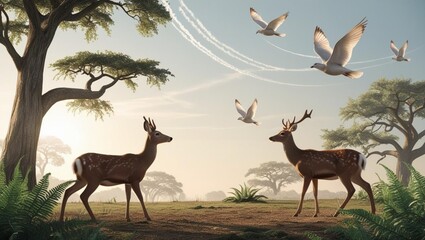 herd of deer in the savannah