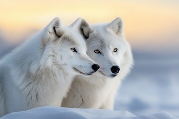 Fototapeta premium Majestic Arctic Wolves in Serene Snowy Landscape