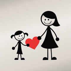 Happy valentines mother day stick cartoon  wish card heart vector