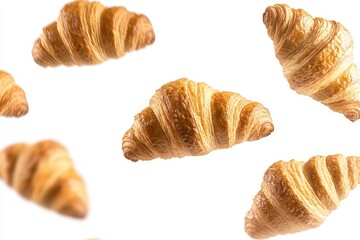 Falling croissants studio shot, white background, bakery food photography