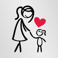 Happy valentines mother day stick cartoon  wish card heart vector