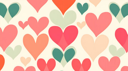 A whimsical seamless heart pattern in a variety of pink tones on a soft Valentines abstract background