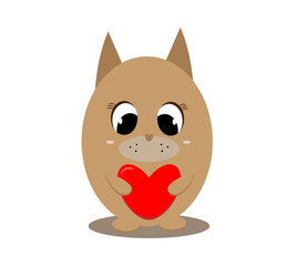 cute brown cat with a heart on a white background,