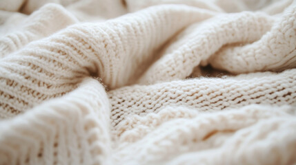 Cozy knit fabric texture in soft cream color, showcasing intricate patterns and warmth. Perfect for adding comfort to any space or outfit