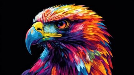 Fototapeta premium Colorful Illustration of Eagle's Head Against Black Background