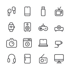 A set of icons for various electronic devices and appliances