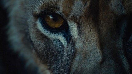 Close up of a wildcat's amber eye and detailed fur texture with soft lighting