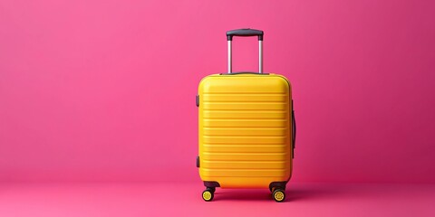 Yellow Suitcase Travel Pink Background Minimalist Fashion Summer