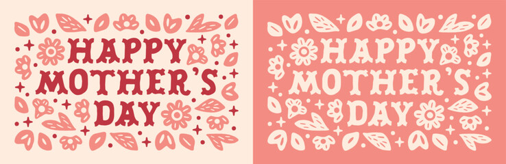 Happy Mother's Day mom floral message wishes card pink red preppy coquette cottagecore cowgirl country aesthetic. Cute retro vintage boho girly flowers decor shirt design printable lettering poster.