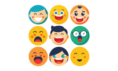 Naklejka premium Colorful Emoji and Face Expressions - Fun Vector Icons of Happy, Excited, and Surprised Emotions