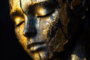 Golden and Black Face Art Crackled Texture