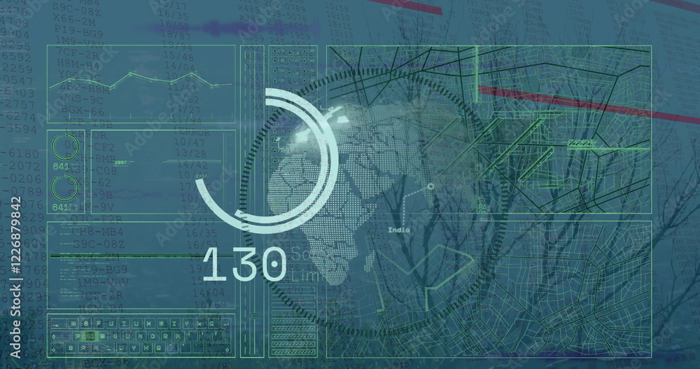 Poster image of road map and data processing over globe