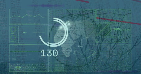 Image of road map and data processing over globe © vectorfusionart