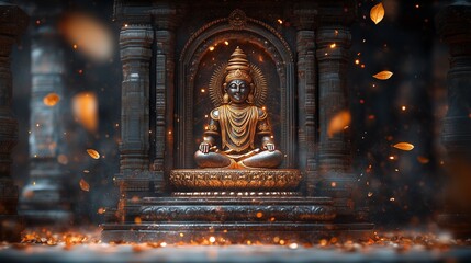 **A celestial Maha Shivratri card featuring a beautifully decorated Shivling with golden engravings, floating Bilva leaves, and radiant cosmic energy.