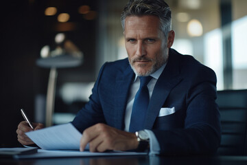Fototapeta premium Professional man focused on important tasks in modern office setting