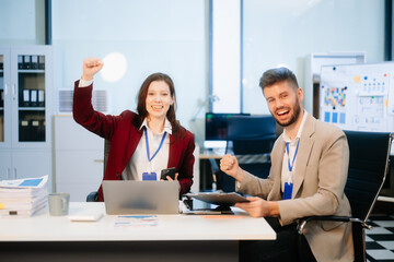 Fototapeta premium Those who work hard, win in the conference room new startup project