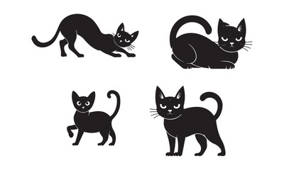 Black Cat Silhouettes in Various Poses