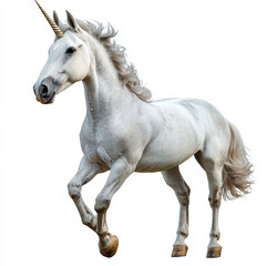 Obraz premium White unicorn horse in mid-stride, isolated.