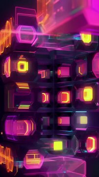 hypercube made of neon fractals, shifting dynamic