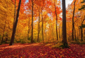Obraz premium breathtaking transformation vibrant foliage vivid colors showcasing seasonal beauty, autumn, leaves, nature, trees, woodland, landscape, flora, greenery