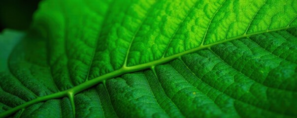 Deep green, prominent midrib, radiating veins, photography, detail, background