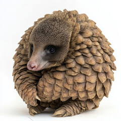 Pangolin curled in a ball, showcasing its unique scaly armor.