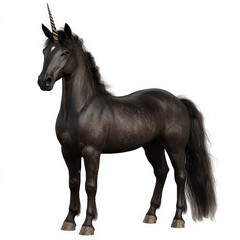 Obraz premium Dark Unicorn Horse, Majestic Creature, Isolated.