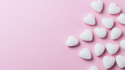 Heart-shaped pills spread across a subtle gradient background
