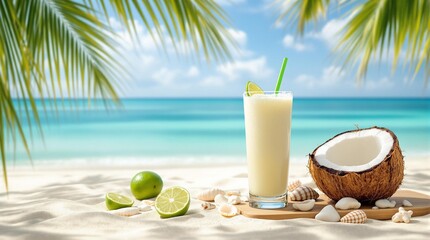 Tropical Coconut Cocktail on a Paradise Beach | Refreshing Summer Drink