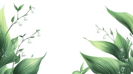 Naklejka premium Delicate Lily of the Valley Flowers on Soft Green Leaves Background